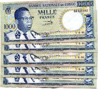 congo dr 1000 francs 1964 p 8 au punch stars
