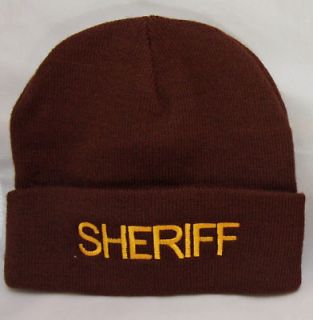   Police GOLD on BROWN Warm Winter Uniform Duty Knit Skull Cap Hat