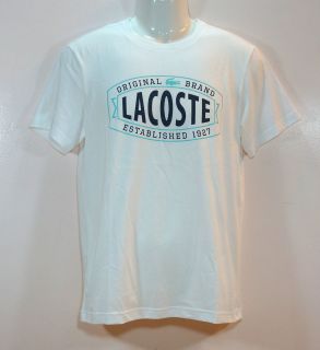 Lacoste Men Tshirt Tee Crewneck Short Sleeve White Blanc Marine size 3 