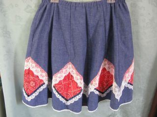 VTG 70s Little House Creations Midi Skirt Size XL Red Bandana & Lace 