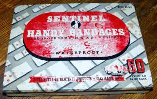 vintage sentinel handy bandages w mercurochrome tin 
