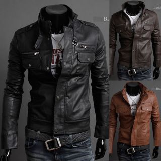 NWT Mens Slim Top Designed Sexy PU Leather Short Jacket Coat 3color 