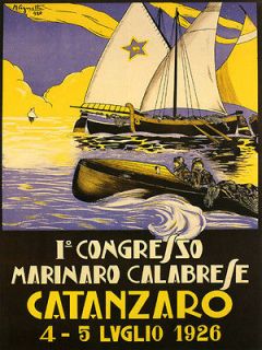   1926 Calabria Sailboat Boat Italy Large Vintage Poster Repo FREE S/H