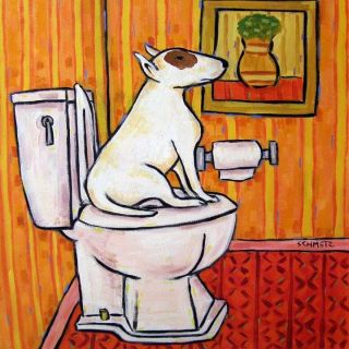 bull terrier in the bathroom dog art tile coaster gift