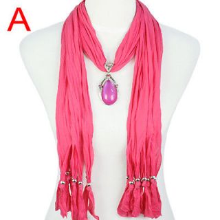Hot Popular Cotton & Polyester Red Jewelry Scarf with Resin Pendant 