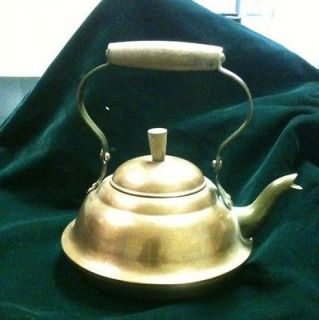 Vintage Copper & Brass Tea Pot Kettle Wooden Handle Portugal