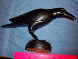 Carved Wood Raven, hand painted, Beautiful cool collectible, 12 