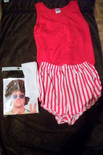 NEW Richard Simmons Costume Red & White Stripe Shorts+Wig+Soc​ks 