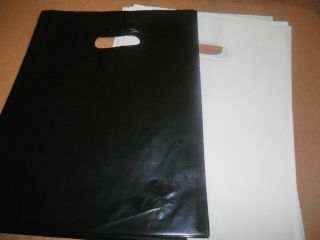   12 WHITE GLOSSY and GLOSSY BLACK Low Density Plastic Merchandise Bags