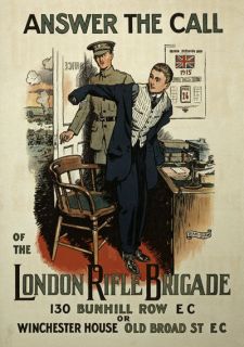 W96 Vintage WWI British London Rifle Brigade Recruitment Poster WW1 A1 