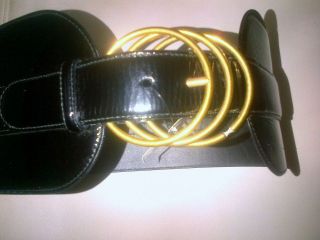 YVES SAINT LAURENT Patent Leather Corset Triple Brass Ring Obi Belt S 