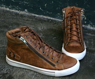 mens high top fashion shoes double zipper ss020 brown 9