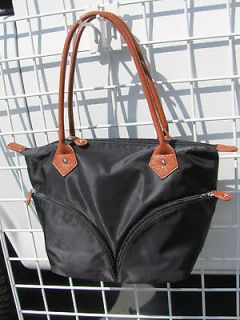 Sondra Roberts Black Nylon Handbag Tote Purse with Brown Handles