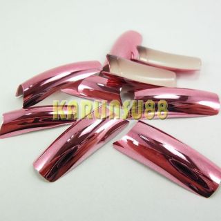Metallic Solid Color False French Acrylic Nail Tips PLATED METAL 