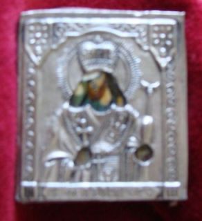 Small Antique Russian Icon   Silver Oclad / H Paint  c1800  CHRIST 
