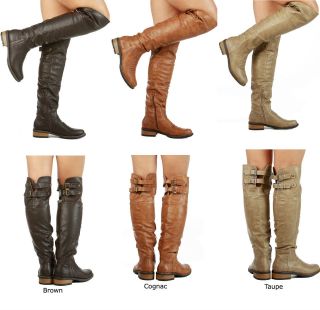 New Qupid Relax 01X Buckle Thigh High Over the Knee Round Toe Boots 