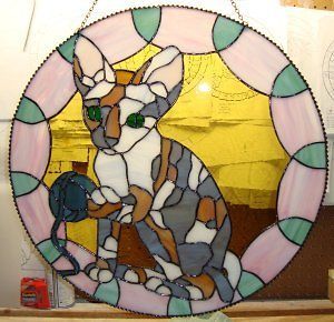 DEVON REX CALICO Stained Glass Window Sun Catcher Panel