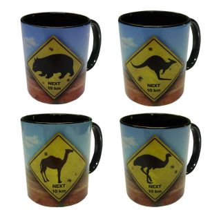 AUSTRALIAN ROAD SIGNS SOUVENIR Coffee Mug sets 4 mugs per set