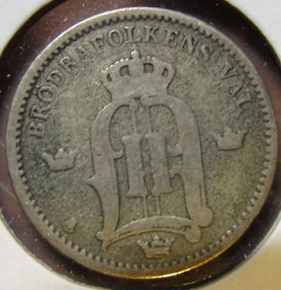 1885 sweden 25 ore silver  12 00