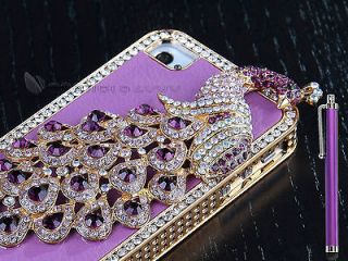 Purple Deluxe Bling Crystal Peacock Hard Cover Case For iPhone 4 4S w 