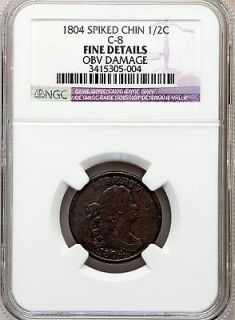 1804 HALF CENTS SPIKED CHIN DRAPED BUST * C 8 FINE DETAILS NGC 