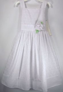 NEW Sweet Heart Rose White Eyelet with Flower Detail Girl’s Dress 