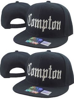   COMPTON FLAT BILL SNAP BACK BASEBALL CAP HAT BLACK (LOT OF 2 HATS