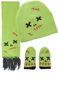 Green Zombie Hat, Scarf And Gloves, Punk, Rock, Goth, Sourpuss