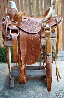 14 1/2 Western Vaquero Mounted Shooting Saddle  Old Timer Caramel 