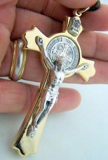 Saint St Benedict Cross Crucifix Silver And Gold Gilded Pectoral 3 