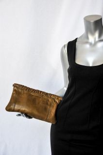 GERARD DAREL Green/Brown DISTRESSED Leather Clutch Bag Handbag Purse 