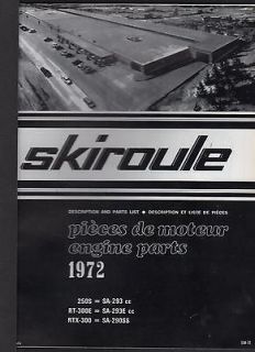 1972 SKIROULE SNOWMOBILE ENGINE PARTS LIST MANUAL SACHS 293 & 290SS
