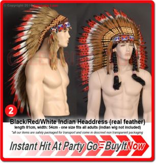 New 81cm, 91cm,125cm Native Indian Chief Feather Headdress Fancy Dress 
