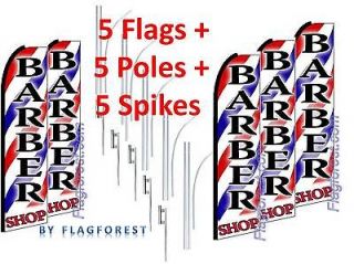 five) 15 BARBER SHOP red/wh/bl1 SWOOPER #1 FEATHER FLAGS KIT with 
