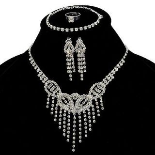Crystal Earring Bracelet Necklace Ring Wedding Party Jewel Set A1808K