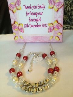 Personalised girls necklace bracelet set Choose Charm, Any colour size 