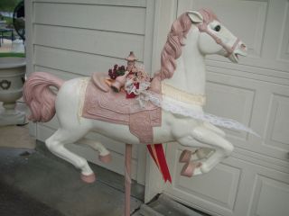   Carousel Horse Hand Painted Full Size Light Solomon Pink & Off White