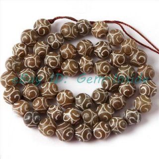 8mm round carved vintage brown hua show jade gemstone beads strand 15