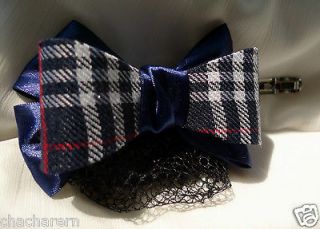 Classy Bow Ribbon Checks Barrette Hair Clip w Snood Net Bun Cover Sale 