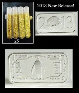Newly listed 2013 1 Gram .999 Pure Silver PENGUIN Bar + 5 Vials Of 