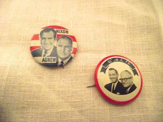   Small Political Presidential Campaign Button Pins; Nixon & Agnew