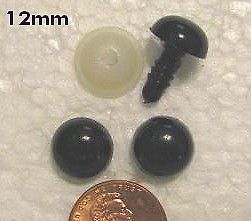 12 pair 12mm black plastic safety eyes with washers time
