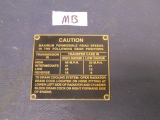 jeep willys mb 41 42 caution plate brass time left