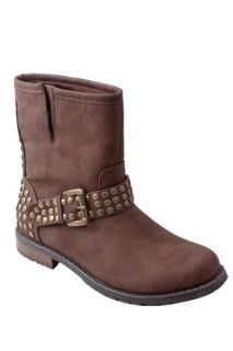 New Ladies Womens Faux Leather Buckle Stud Studded Flat Heel Boots 
