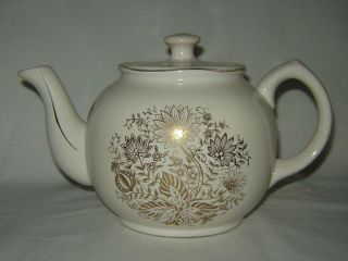 Vintage made in Japan White Teapot with Gold Floral Print and Accents