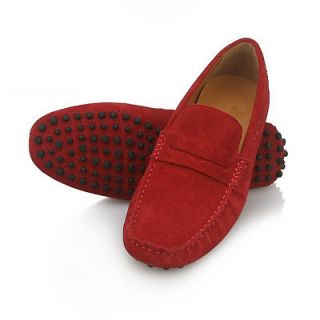 US 7.5 Suede Leather Slip On Mens Comfort penny Loafer red dress shoes 