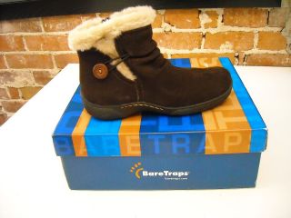 bare traps laurel brown suede button fur ankle boots