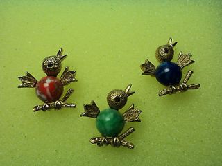 Vintage Sarah Cov Marbled JellyBelly Bird Trio Lapel Pin Valentine 