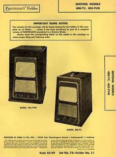 Sentinel 400 TV 1949 ORIGINAL Sams Photofact Service Manual 73 11