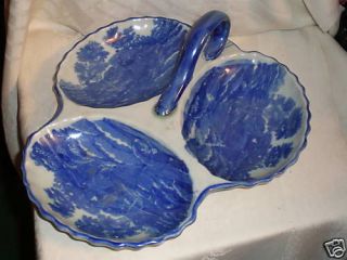 victoria ware flow blue ironstone 3 part nut candy tray